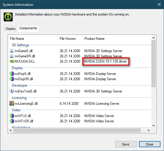 Screenshot of Nvidia settings system information